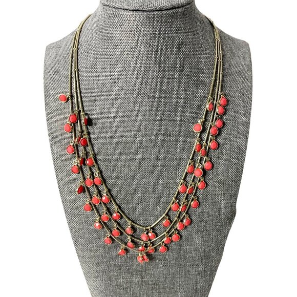 Anne Klein Bezel Multi Strand Layered Shaky Coral Gold-Tone Color Necklace - Picture 2 of 7